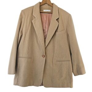 Vtg Danielle Martin Camel‎ Hair Blazer Womens 14 Classic Coat Jacket One Button